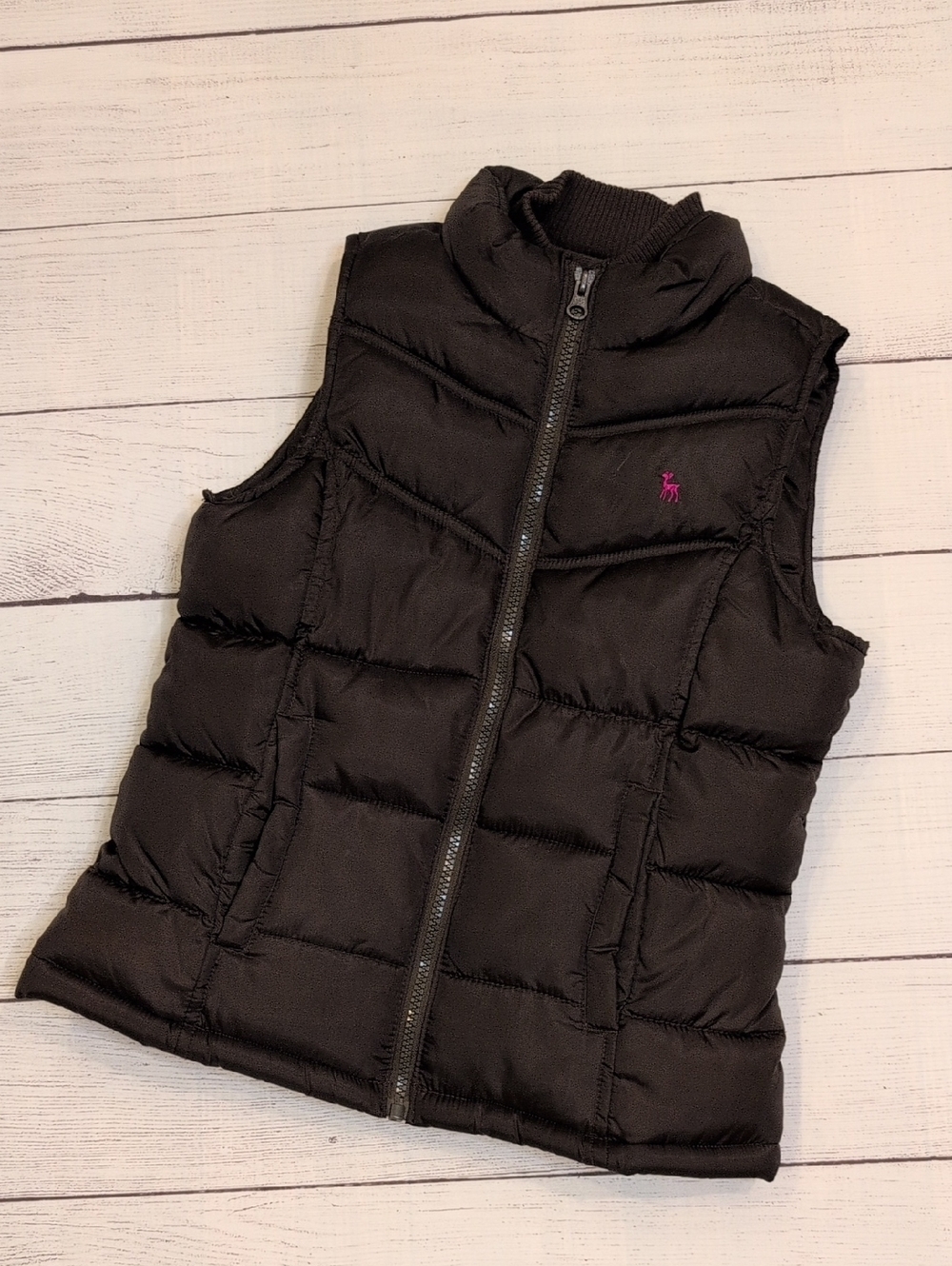 Old Navy Brown Puffer Vest with Pink Logo